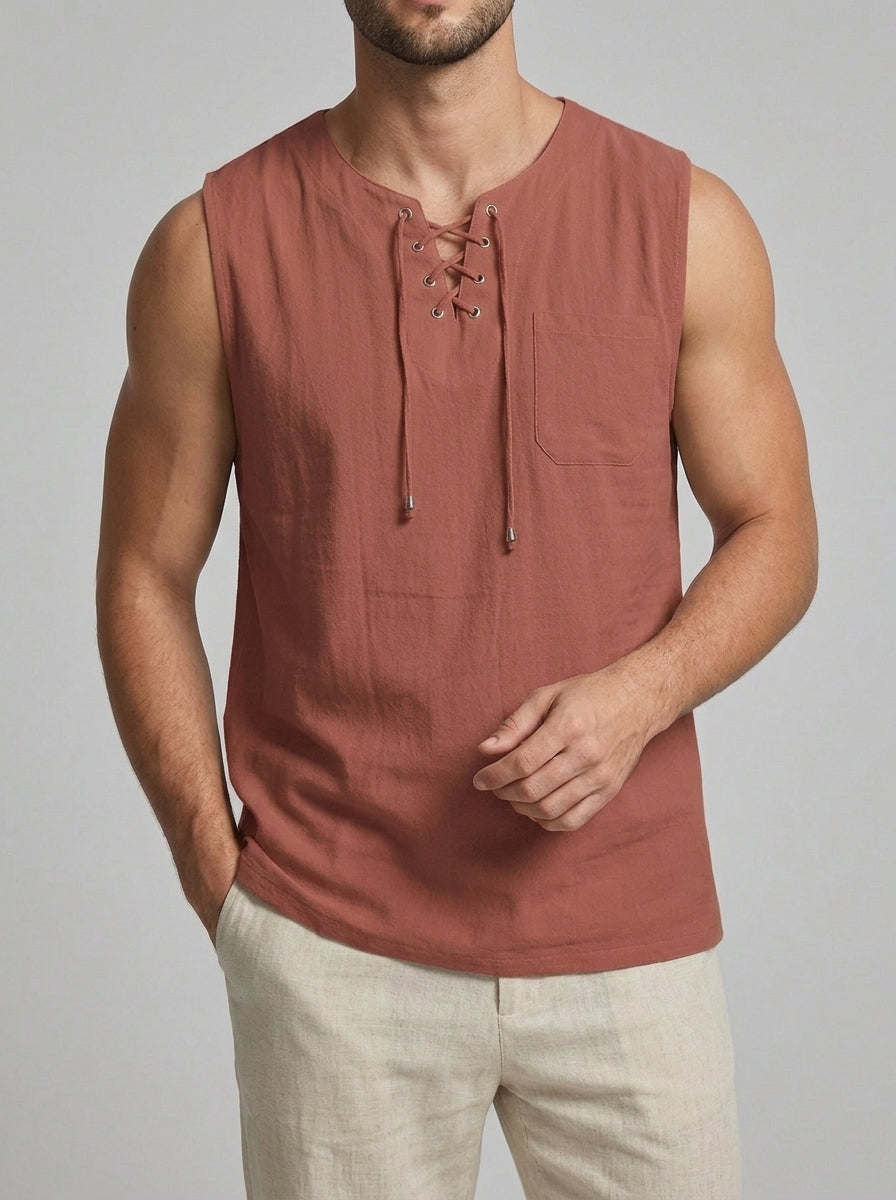 Knit Tank Top Lace Up Men