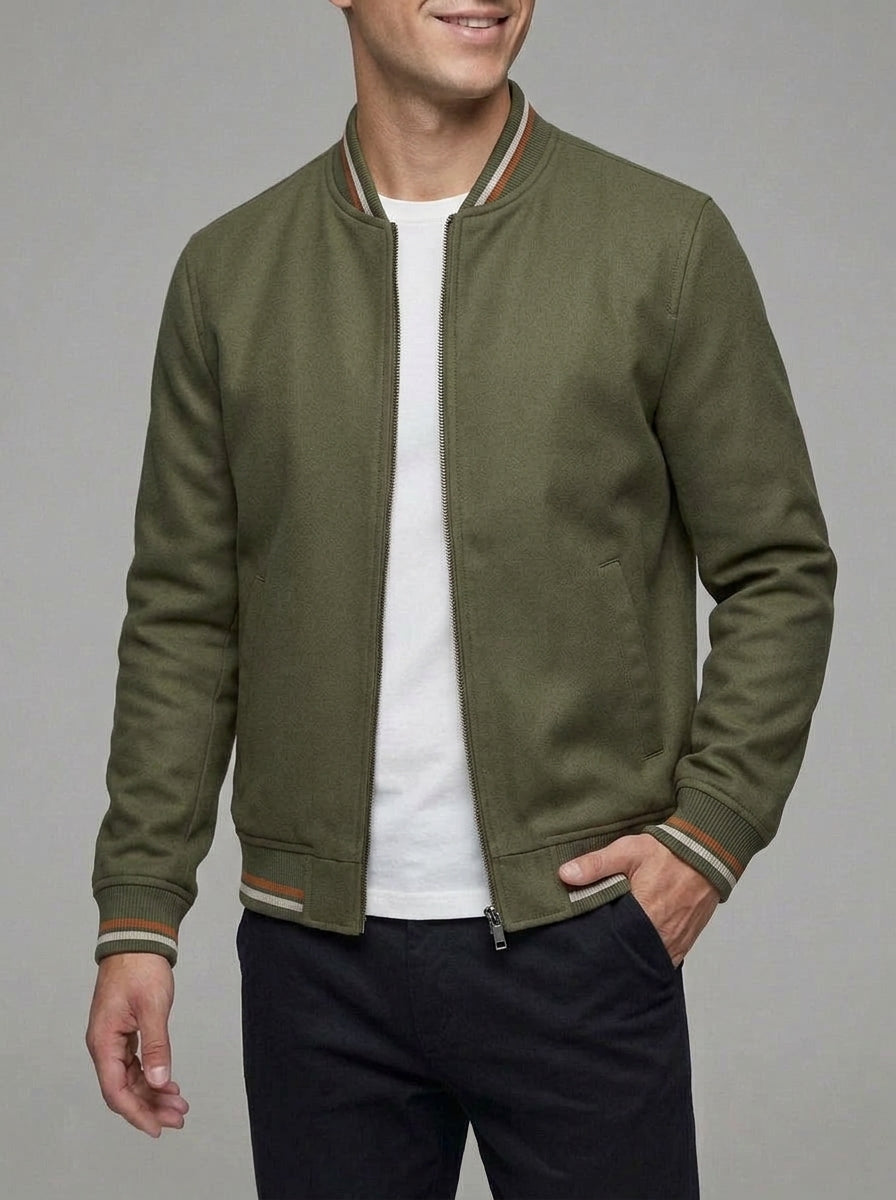 Lightweight Bomber Jacket Stripe Detail – Wool