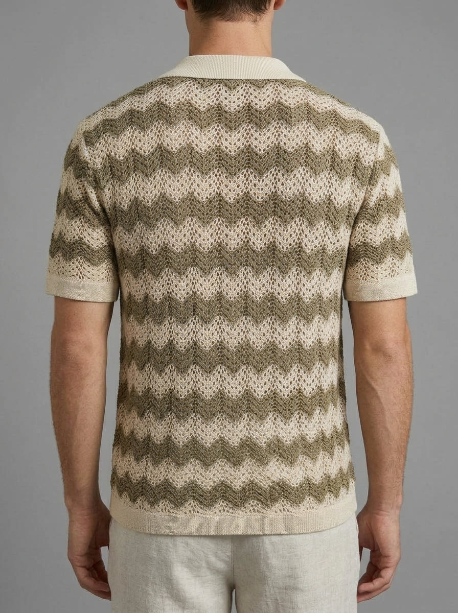Knit Shirt Men's Crochet Retro Zigzag