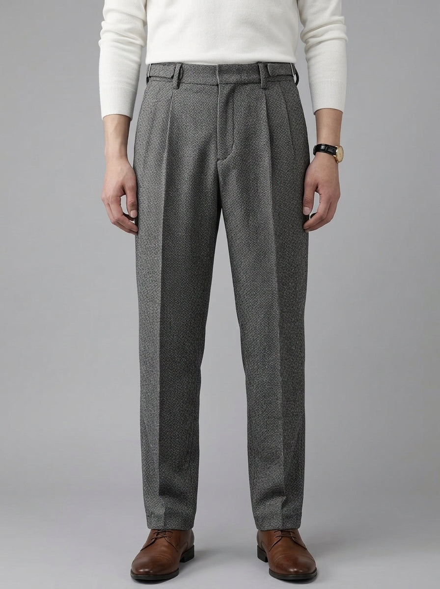 Wool Blend Trousers Men Brown Vintage Fit