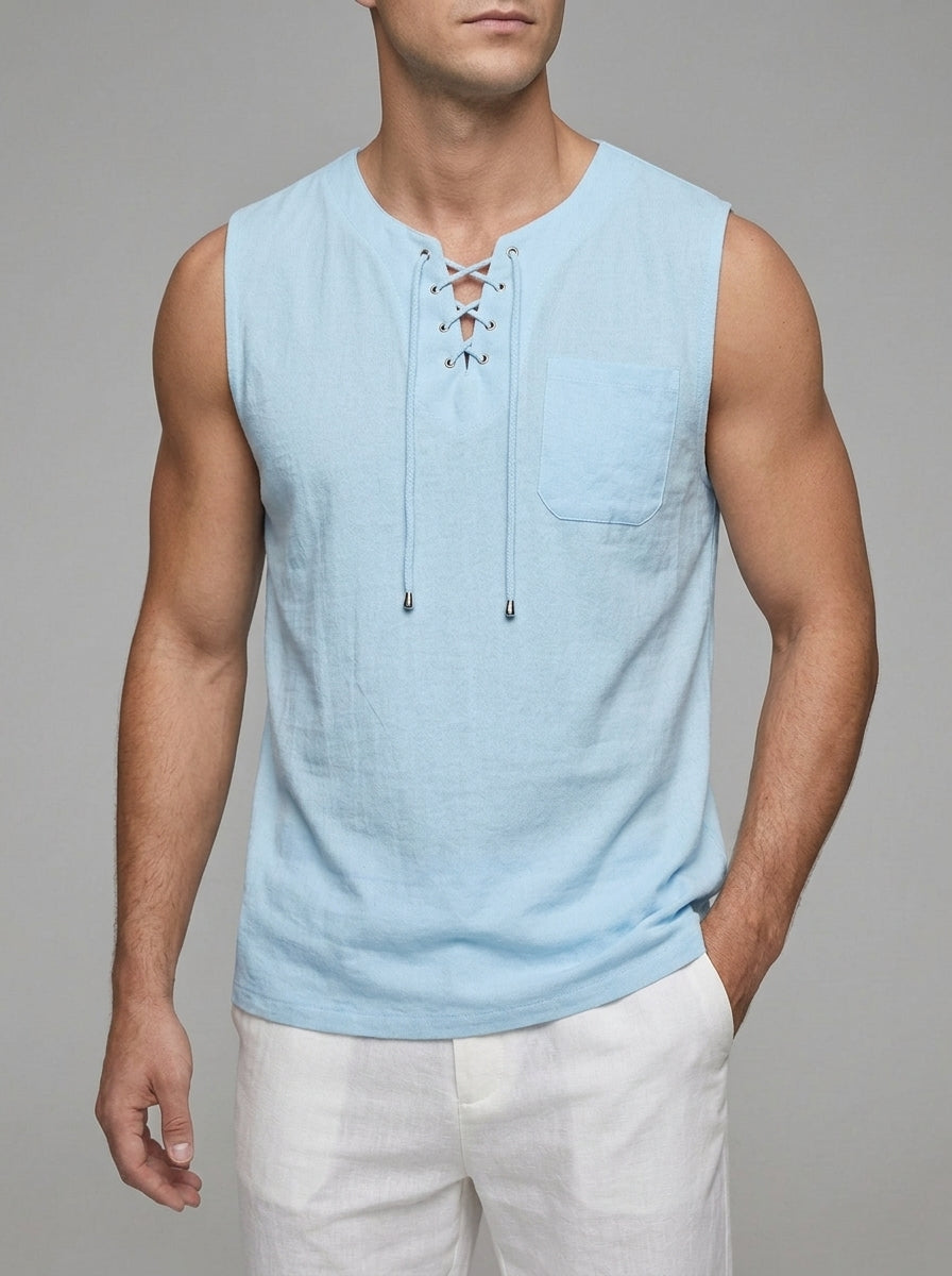 Knit Tank Top Lace Up Men