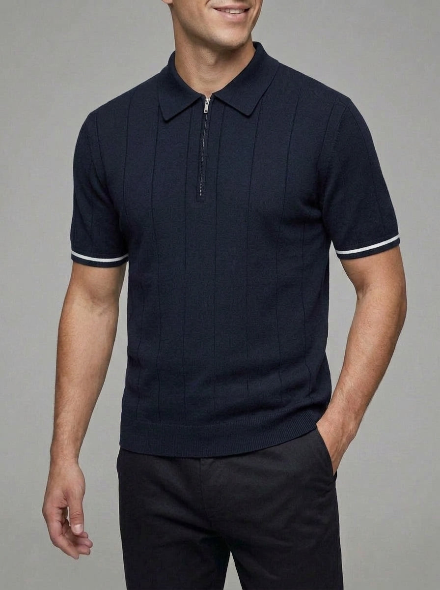 Wool Quarter Zip Polo Shirt Men