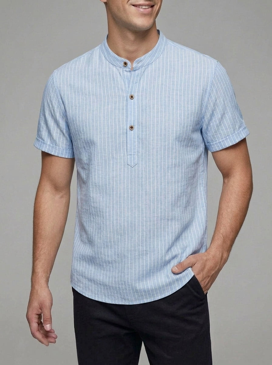 Mandarin Collar Henley Shirt Men