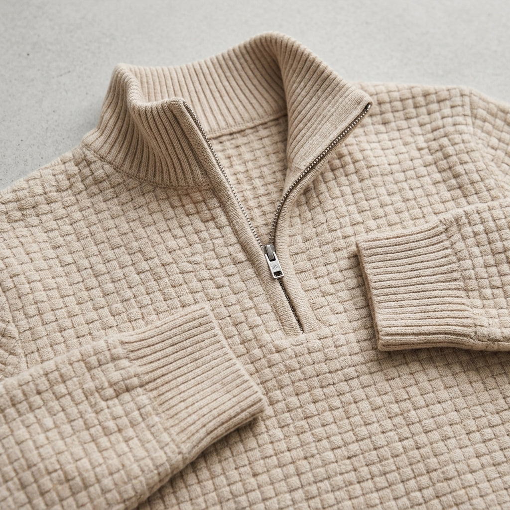 Men's Wool Waffle Quarter Zip Sweater – Ribbed