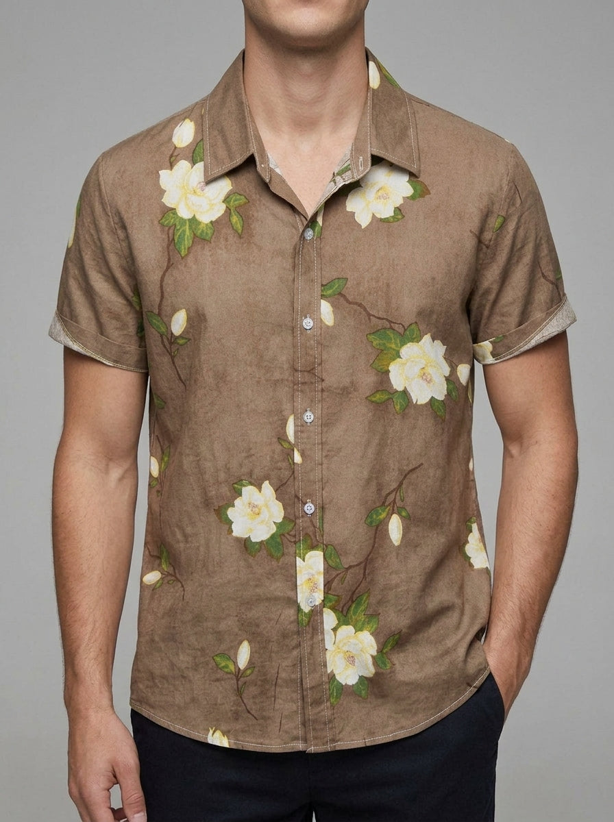 Cotton Floral Short Sleeve Shirt Men