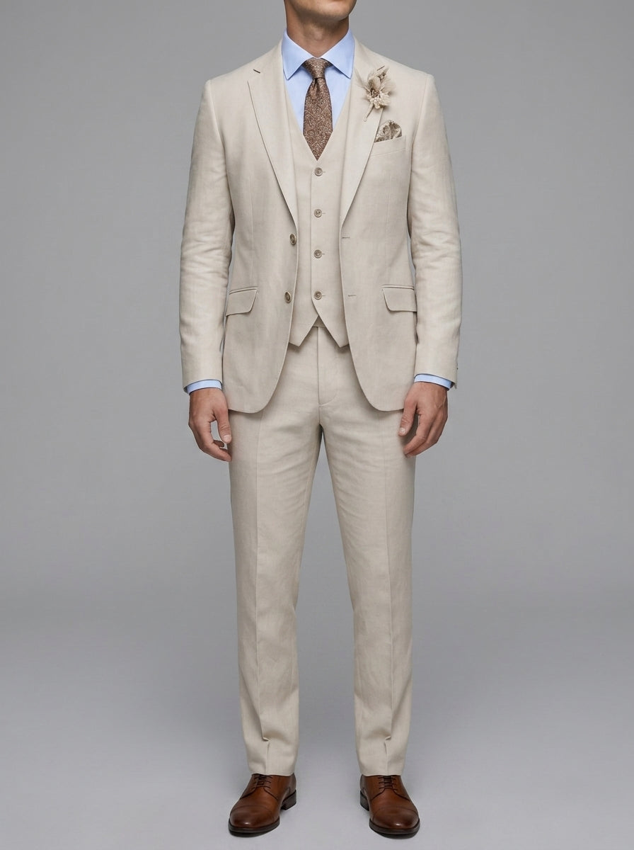 Linen Elegant 3-Piece Wedding Suit Men