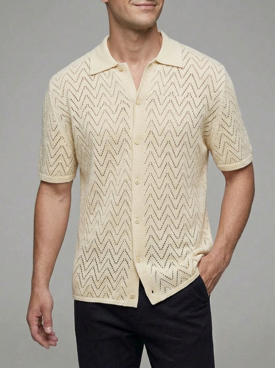 Knit Geometric Button-Up Shirt Men