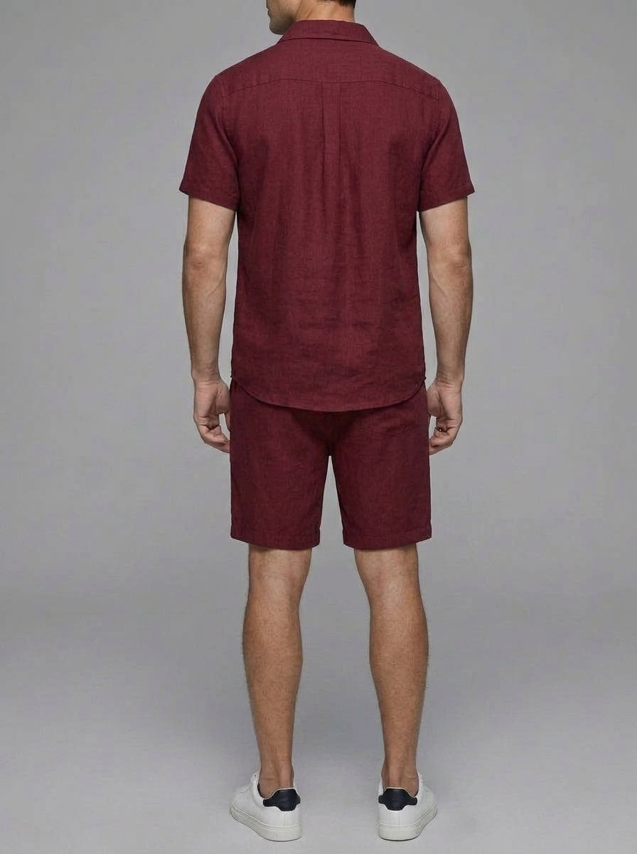 Linen Shirt & Shorts Set Men Summer