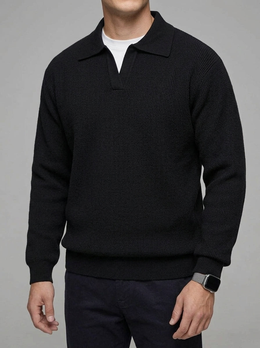 Wool Long Sleeve Polo Men – Classic Knit