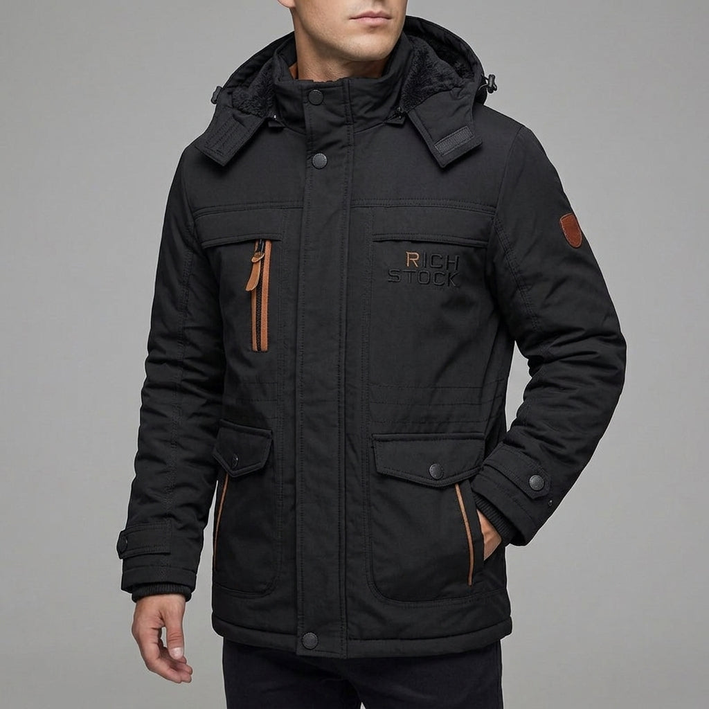 Fleece-Lined Parka Men Wool Outdoor Winter Jacket