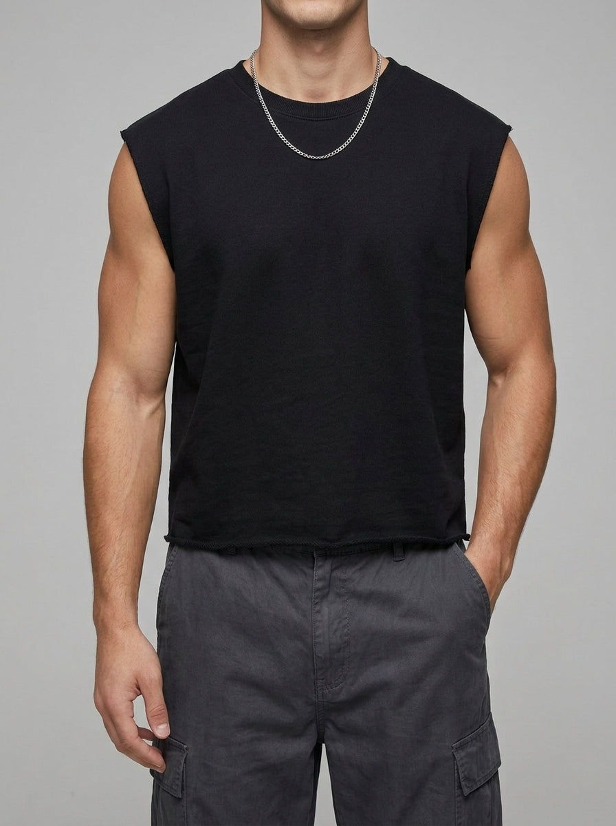 French Terry Cropped Tank Top Men Streetwear