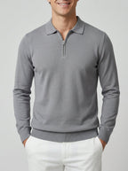 Men's Brown Long Sleeve Polo – Wool Blend (Beige)