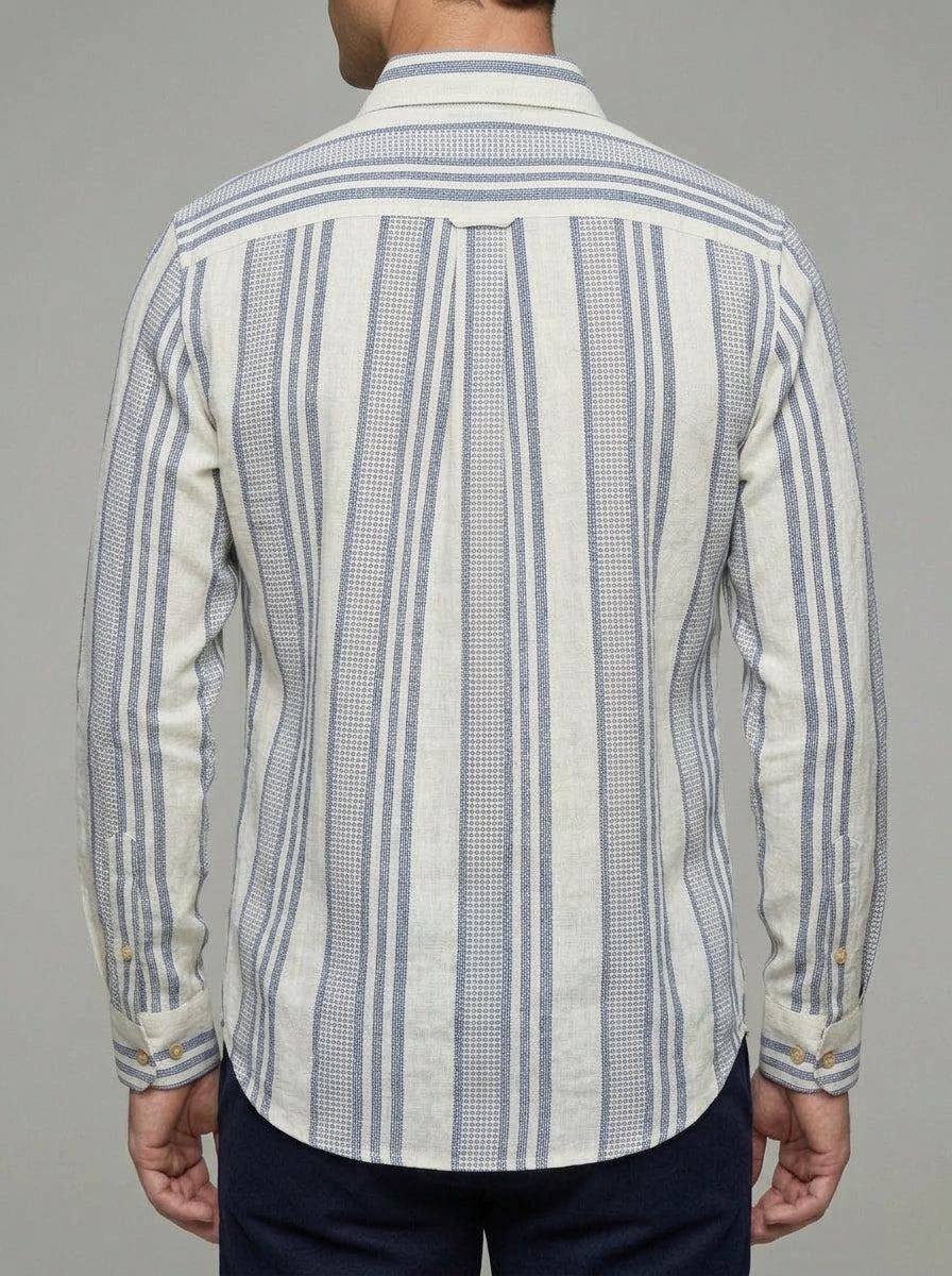 Linen Dress Shirt Men Striped