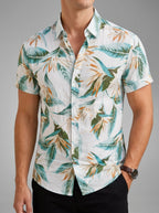 Cotton Tropical Print Button-Up Shirt Men