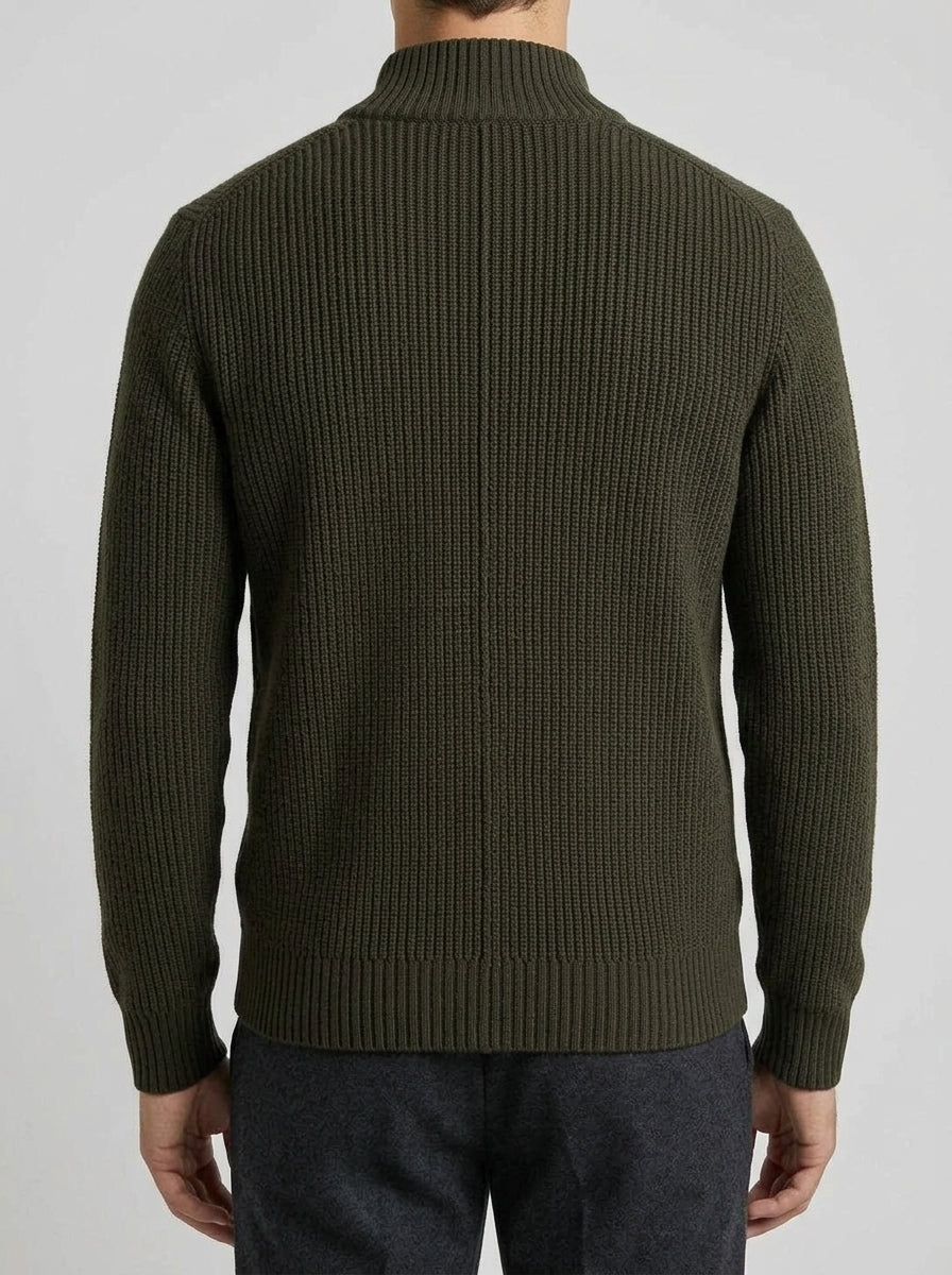 Wool Ribbed Quarter Zip Sweater Men