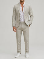 Linen Elegant 3-Piece Wedding Suit Men Slim-Fit Blazer Pants Summer Formal
