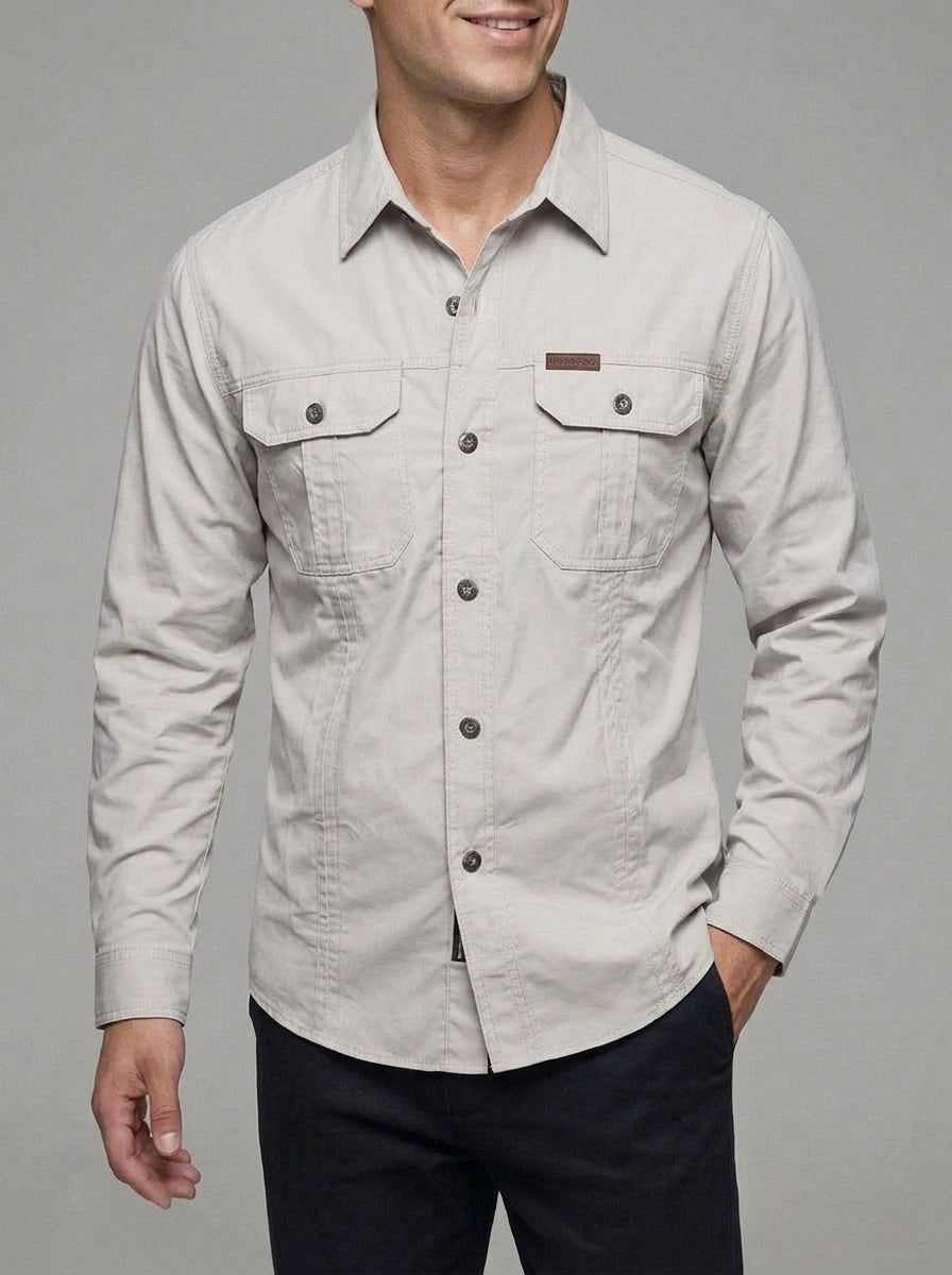 Wool Cargo Shirt Men Long Sleeve Outdoor