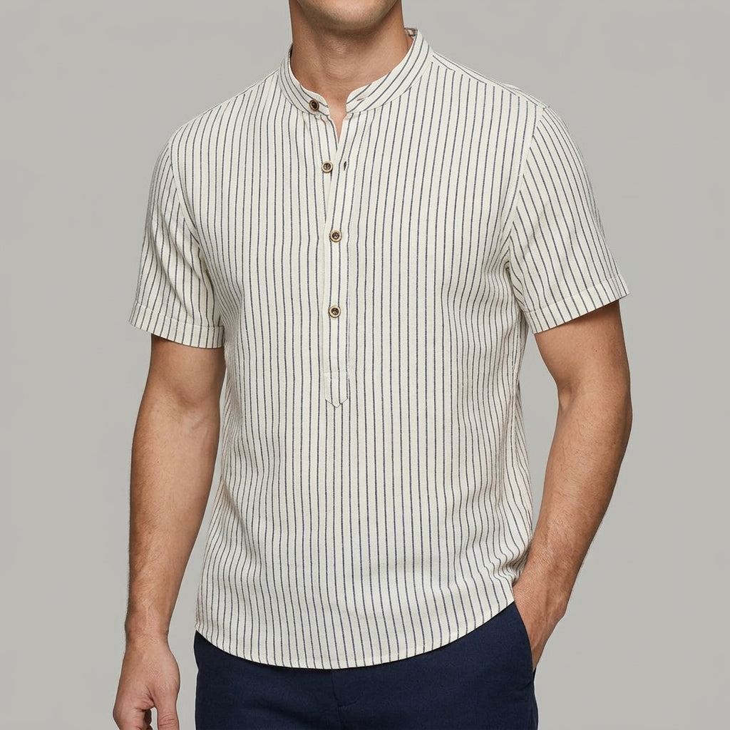 Mandarin Collar Henley Shirt Men