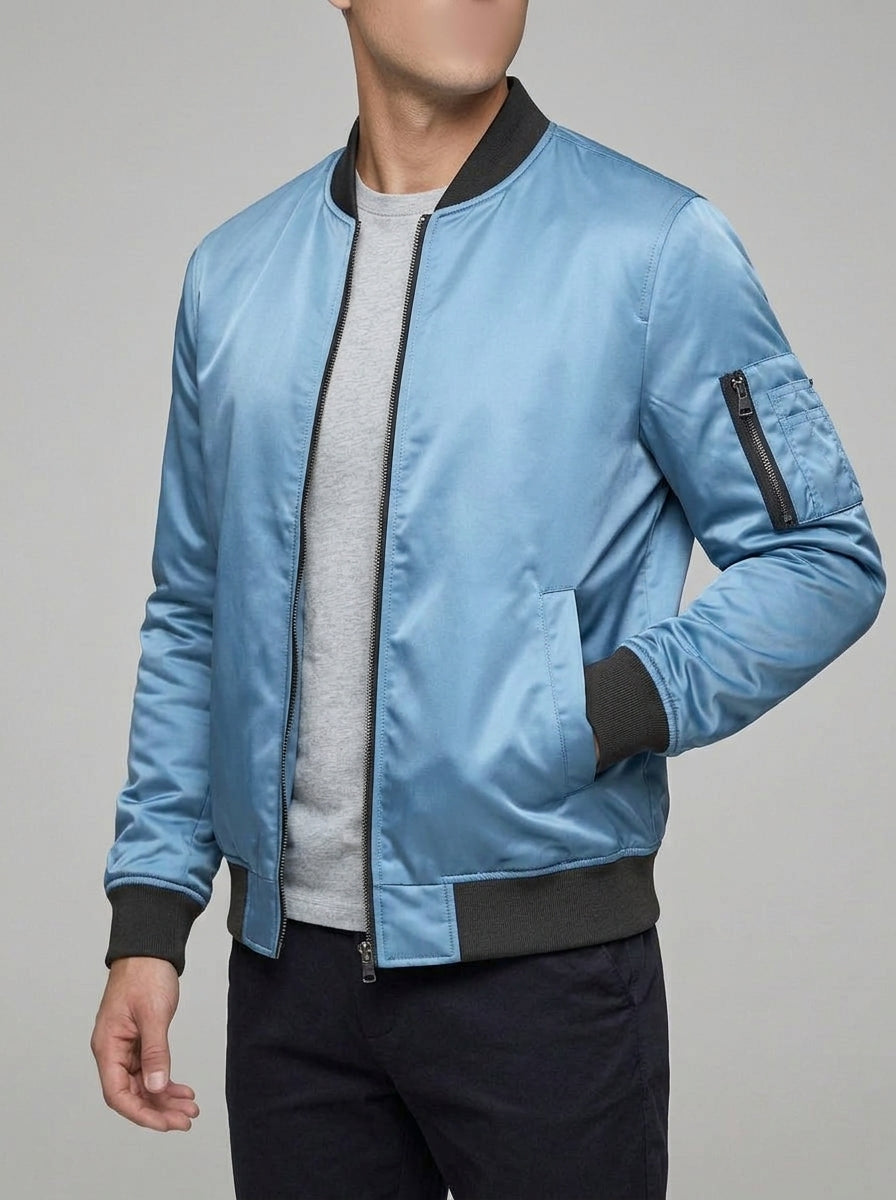 Mens Lightweight Bomber Jacket – Ribbed Trim