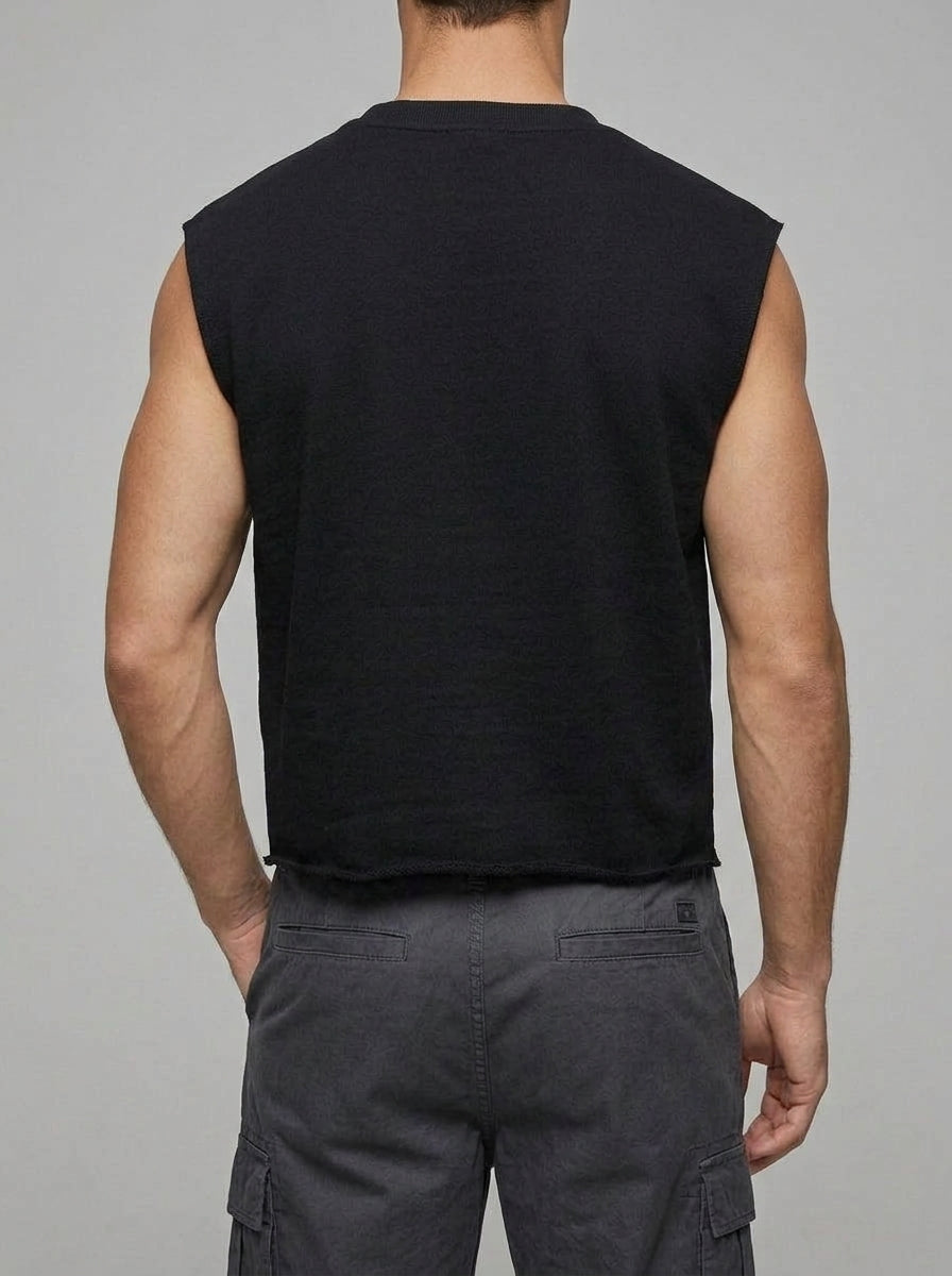 French Terry Cropped Tank Top Men Streetwear