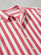 Cotton Blend Striped Long Sleeve Shirt Men Casual