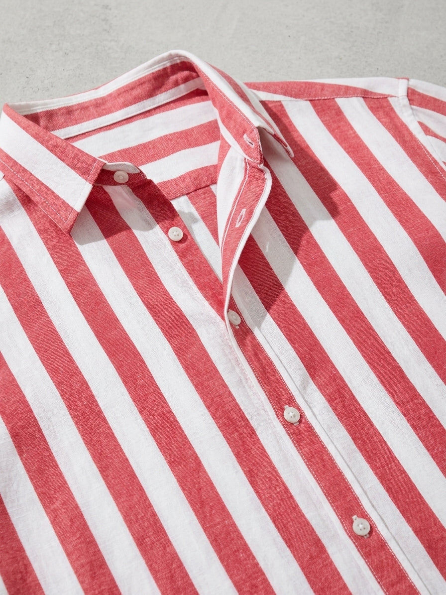 Cotton Blend Striped Long Sleeve Shirt Men Casual