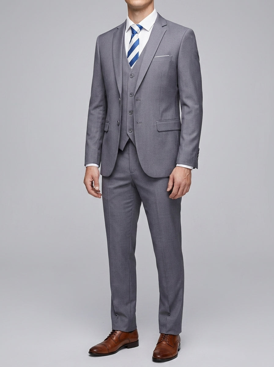 Elegant 3-Piece Wedding Suit Men Wool Slim-Fit