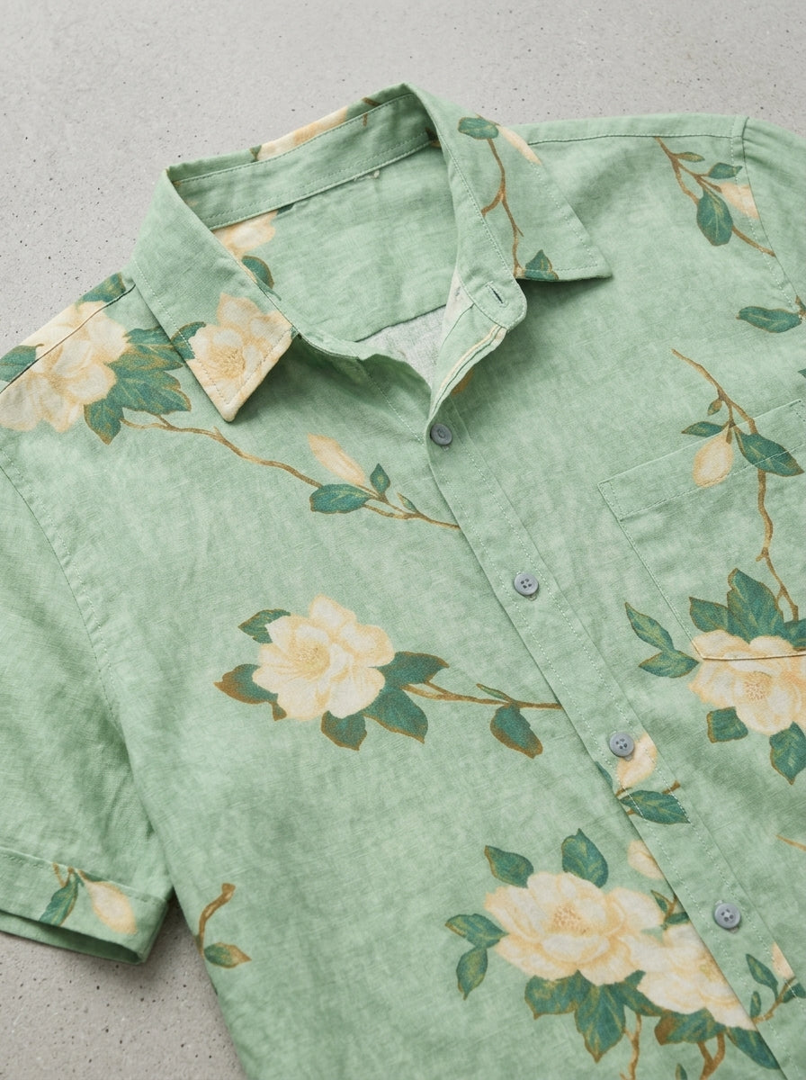 Cotton Floral Short Sleeve Shirt Men