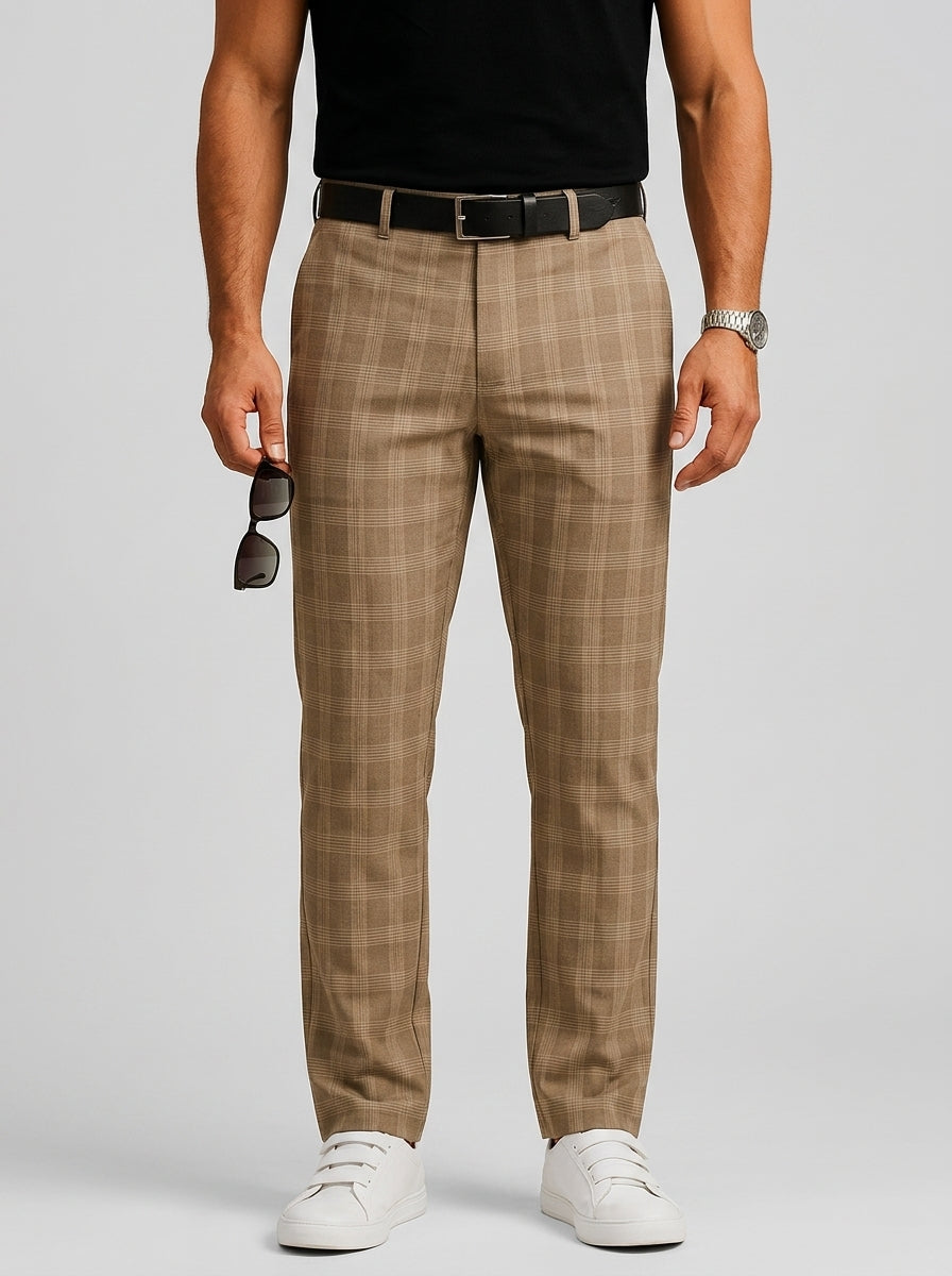 Checked Casual Trousers Men Relaxed Fit