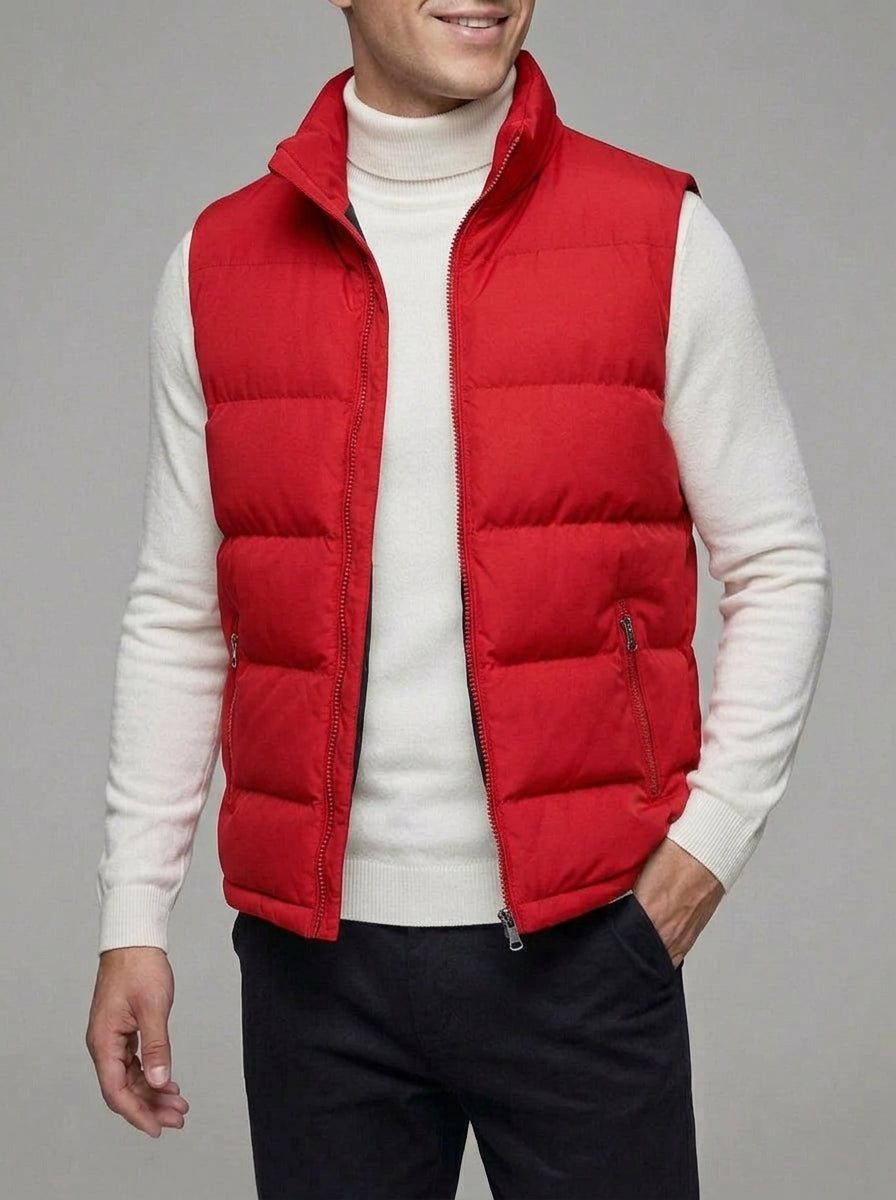 Wool Gilet Men Quilted Padded Zip Pockets