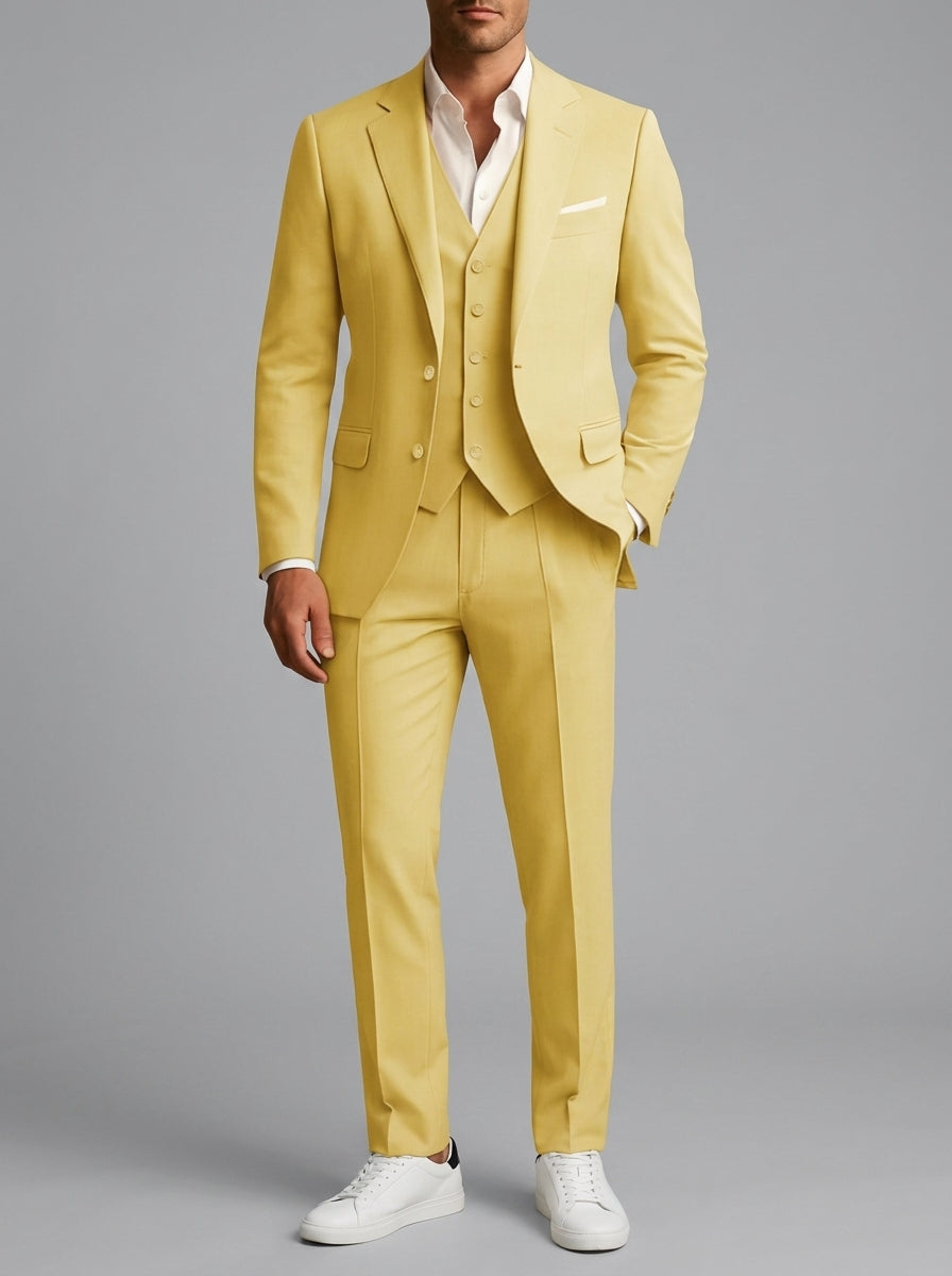 Wool Slim-Fit Elegant 3-Piece Wedding Suit Men