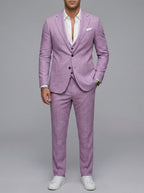 Linen Elegant 3-Piece Wedding Suit Men Slim-Fit Blazer Pants Summer Formal