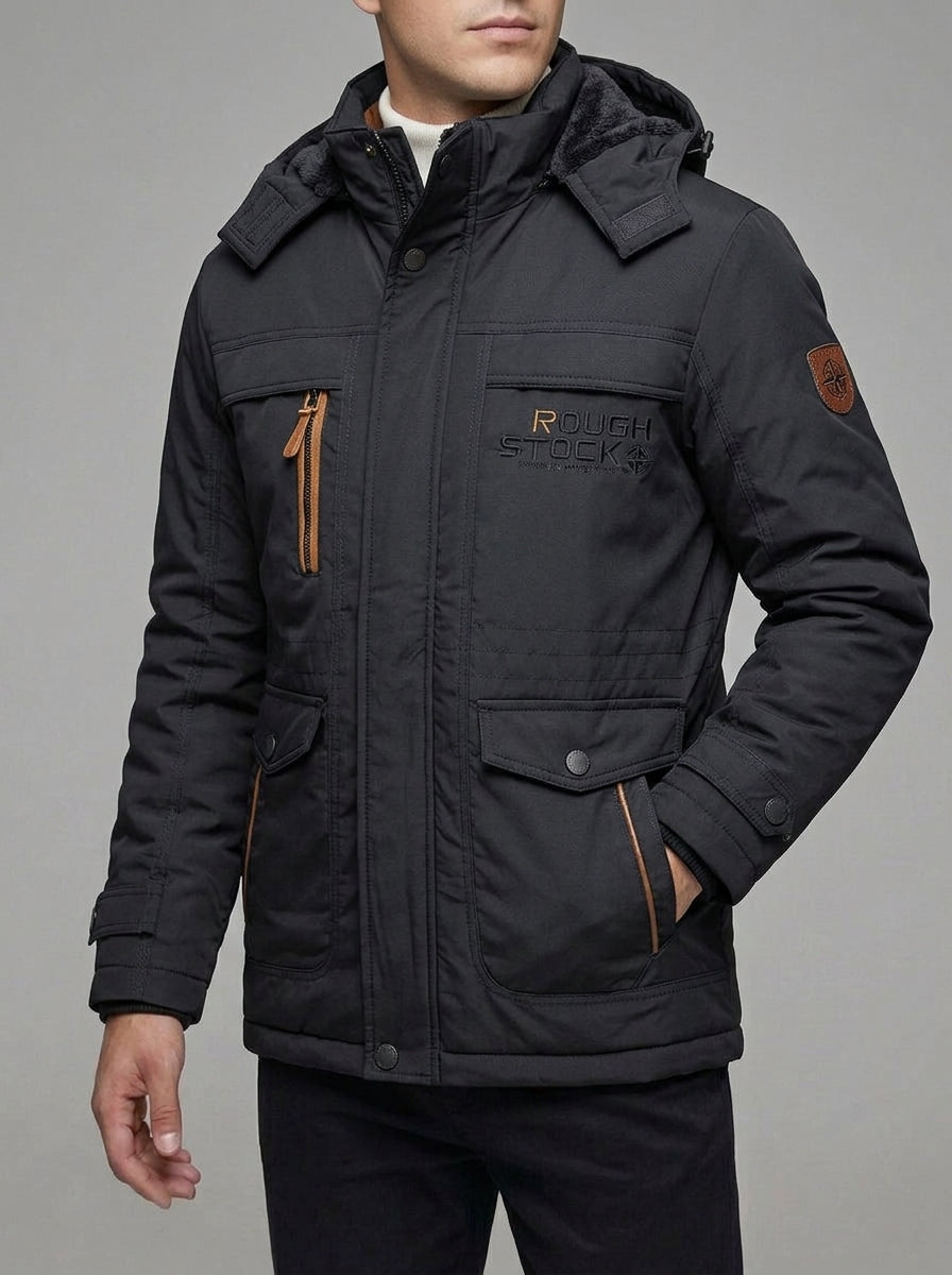 Fleece-Lined Parka Men Wool Outdoor Winter Jacket