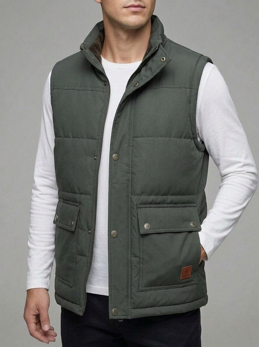 Fleece-Lined V-Neck Gilet Men Lightweight Blue