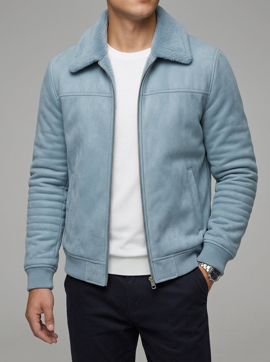 Men's Wool Zip Coat Slim Fit Fur Collar
