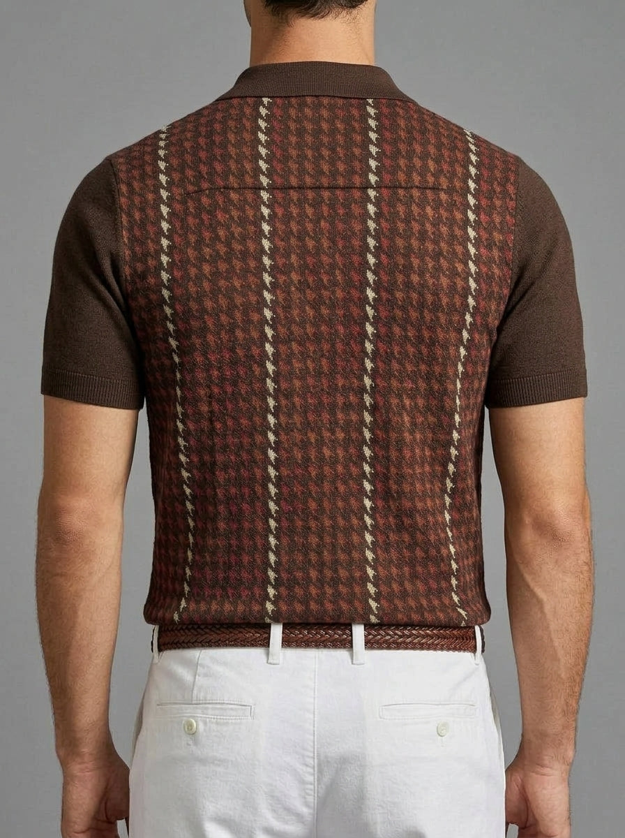 Houndstooth Knit Polo Wool Men