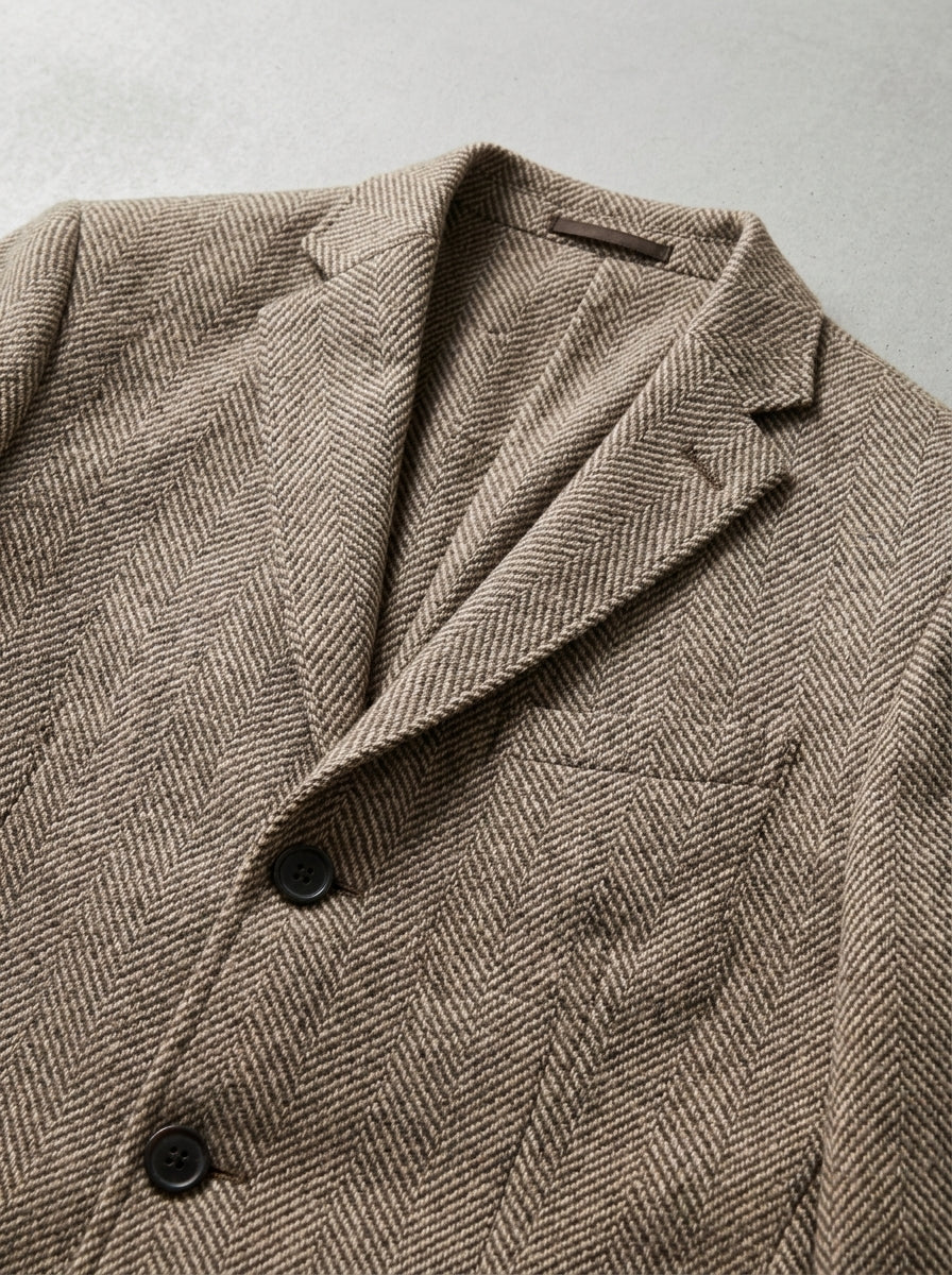 Wool Herringbone Tweed Blazer Men Single Breasted