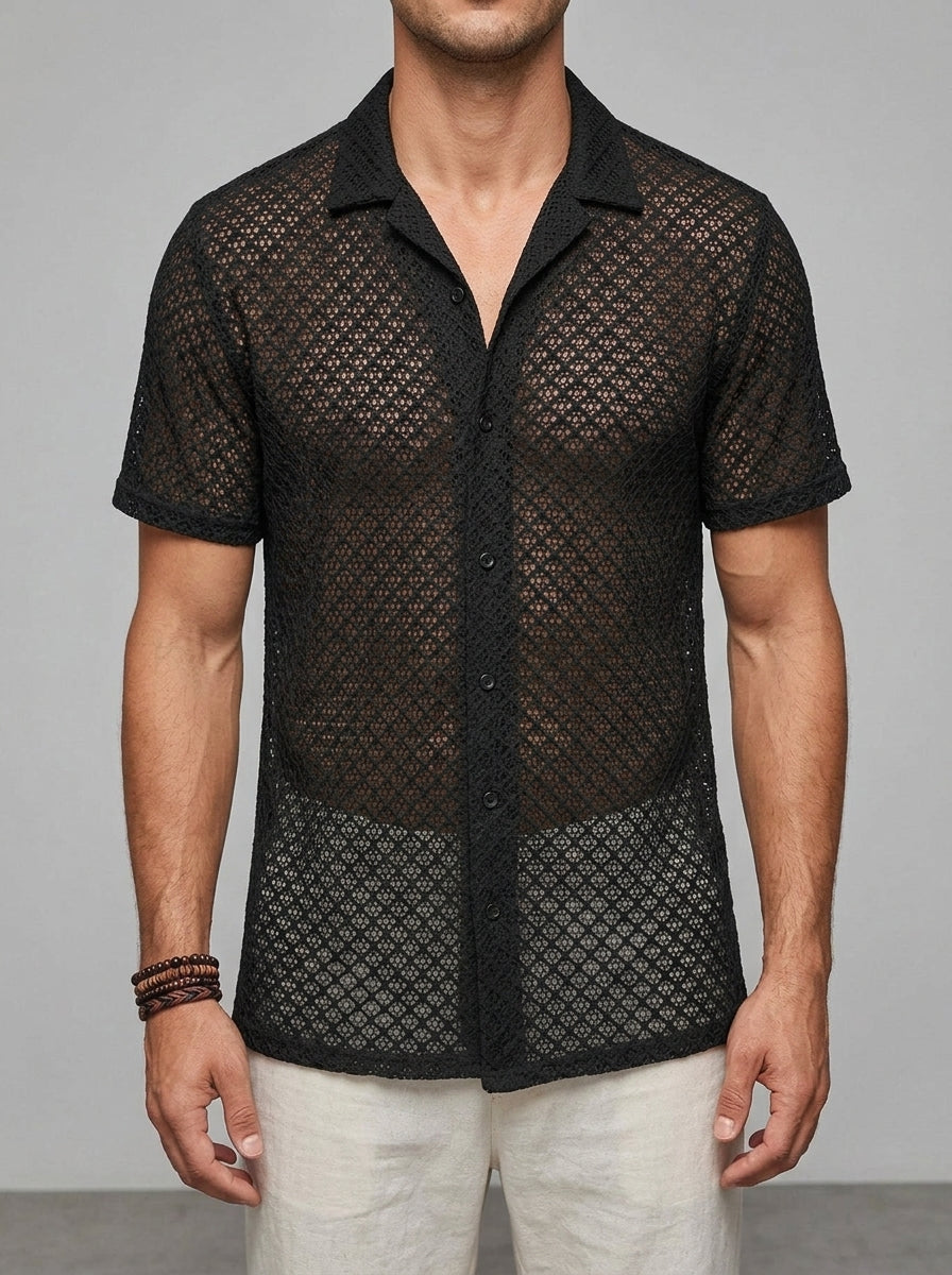 Short Sleeve Mesh Shirt Men