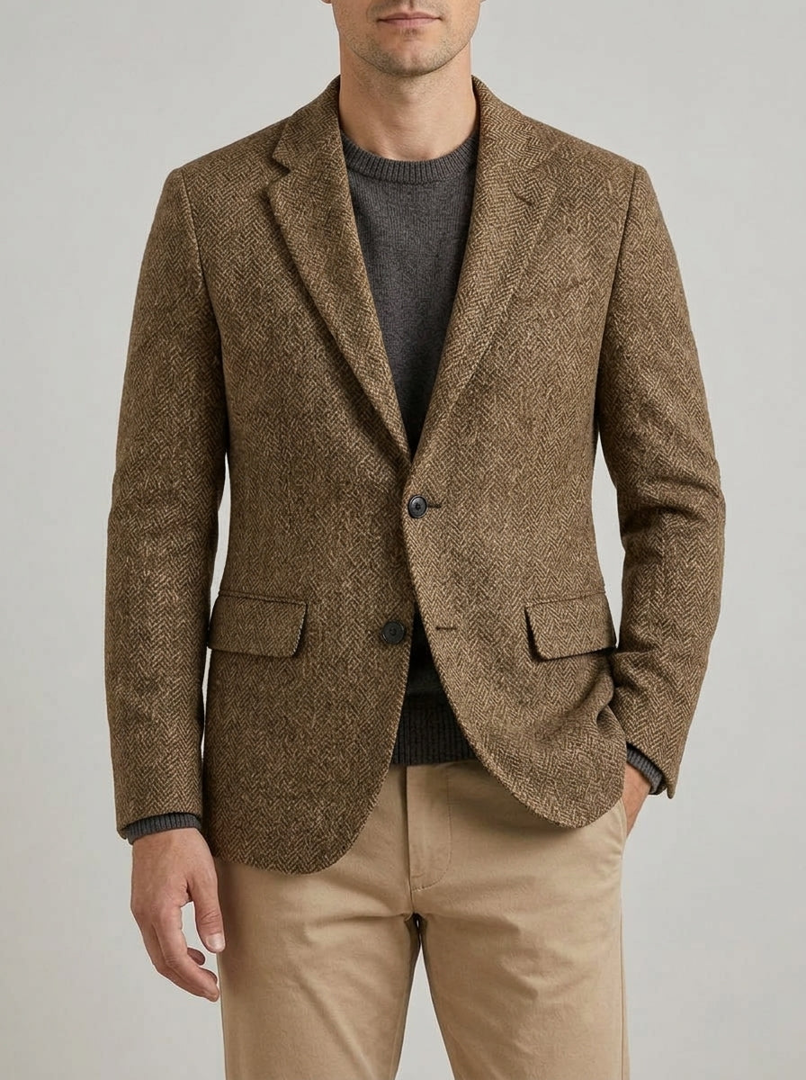 Wool Herringbone Tweed Blazer Men