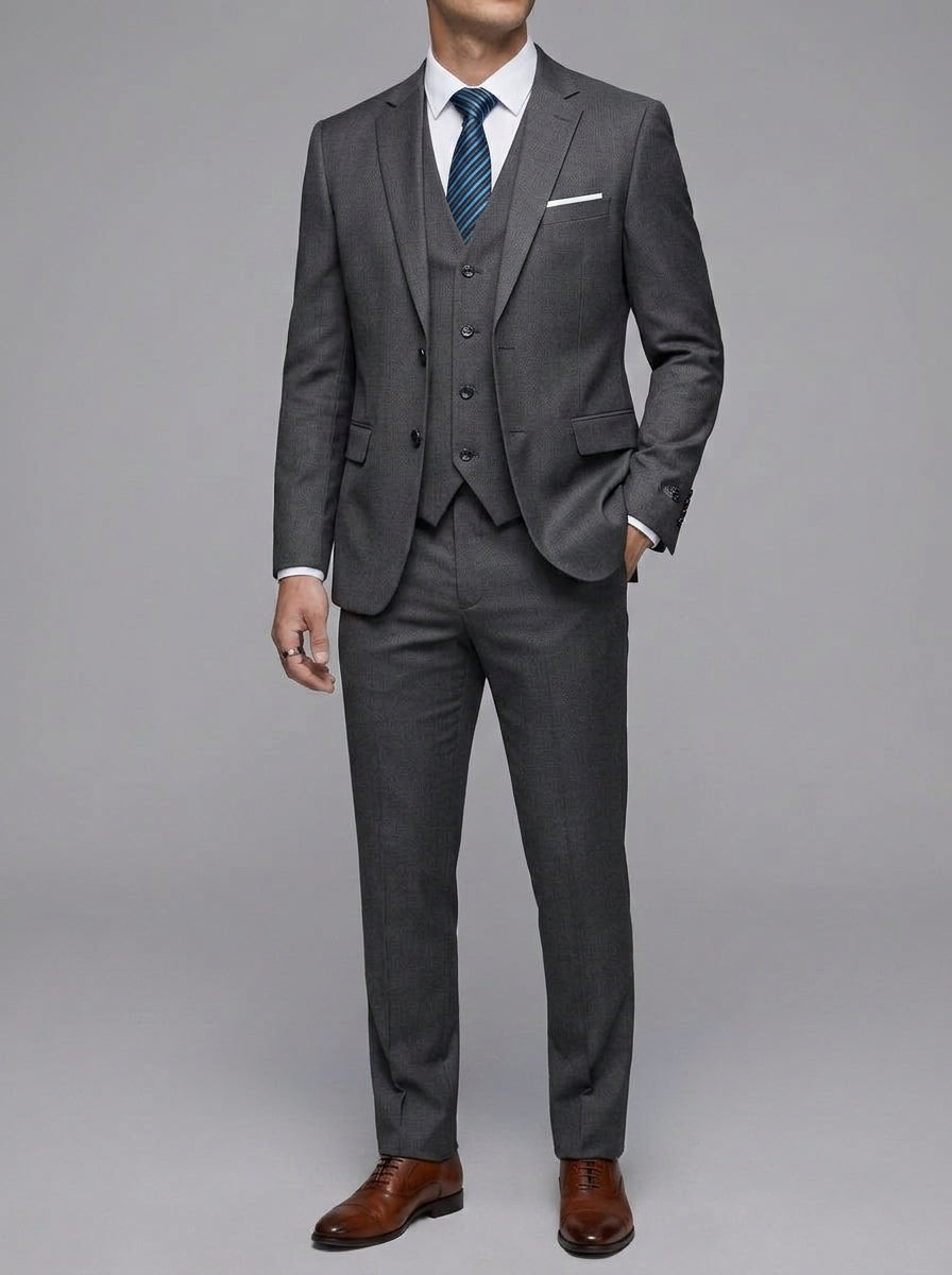 Elegant 3-Piece Wedding Suit Men Wool Slim-Fit