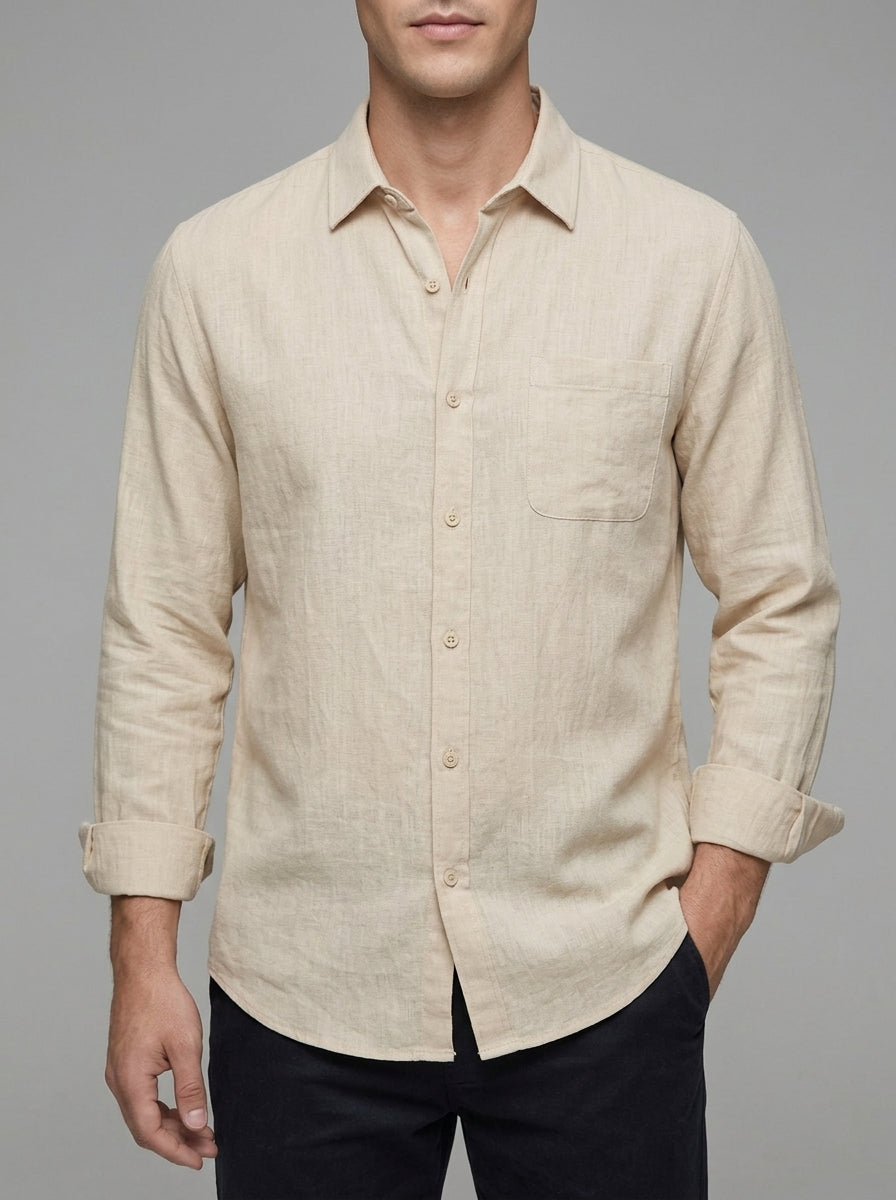 Linen Button-Up Shirt Men – Summer