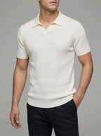 Ribbed Knit Polo Shirt Men Short Sleeve