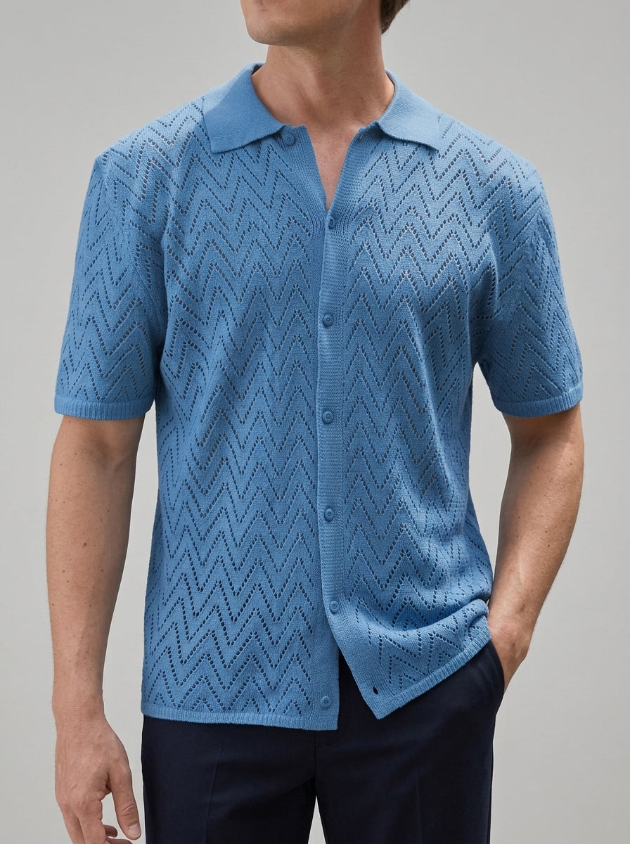 Knit Geometric Button-Up Shirt Men