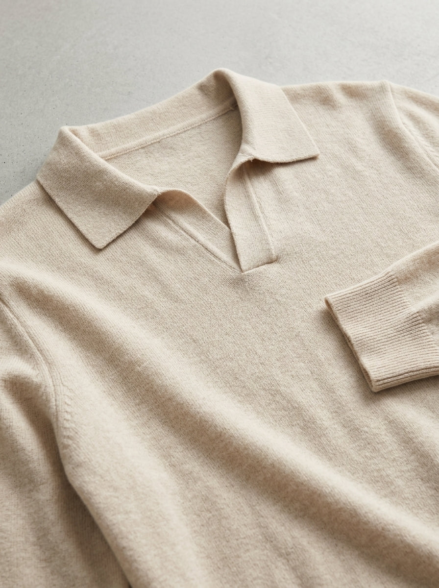 Knit Polo Shirt Men Long Sleeve