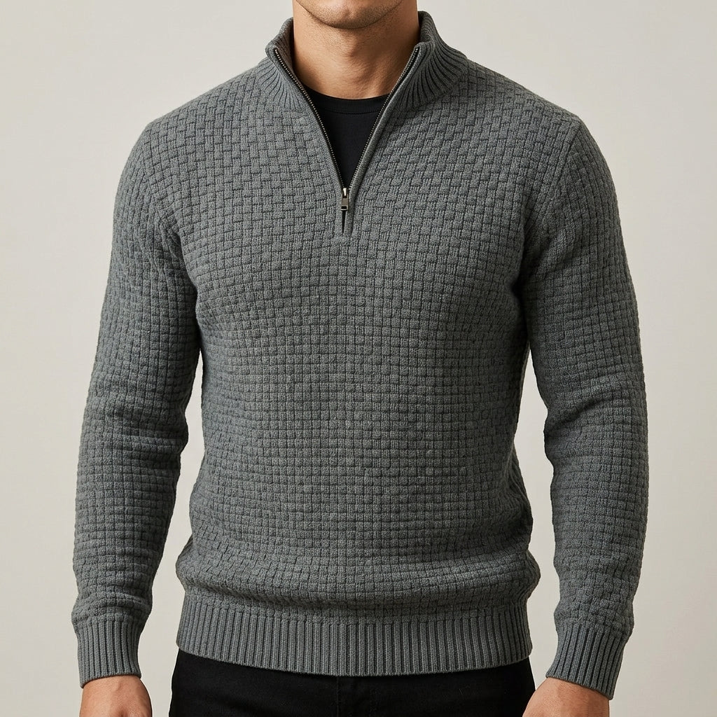 Men's Wool Waffle Quarter Zip Sweater – Ribbed
