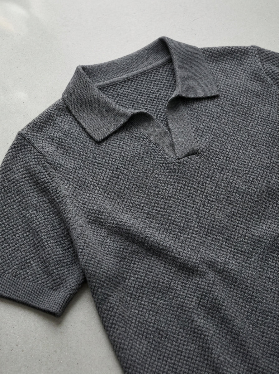Knit Polo Shirt Wool Button Neck Men