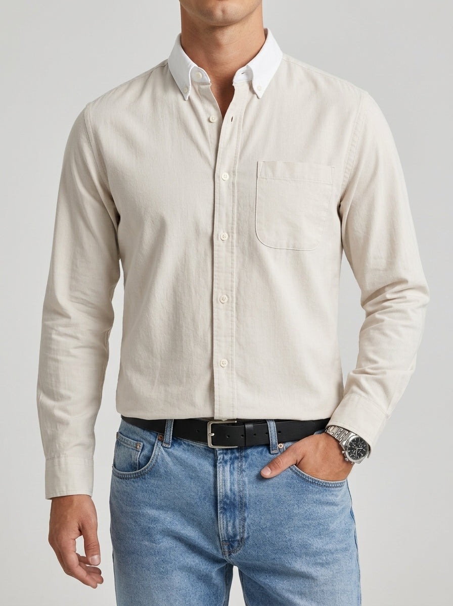Cotton Button-Down Shirt Men Casual