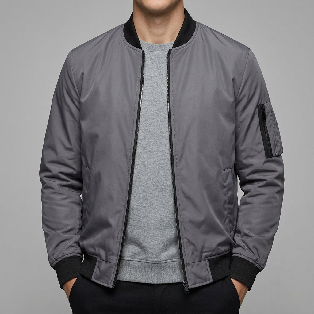 Mens Lightweight Bomber Jacket – Ribbed Trim