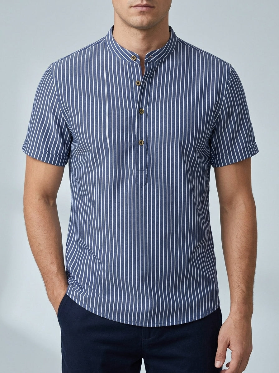 Mandarin Collar Henley Shirt Men