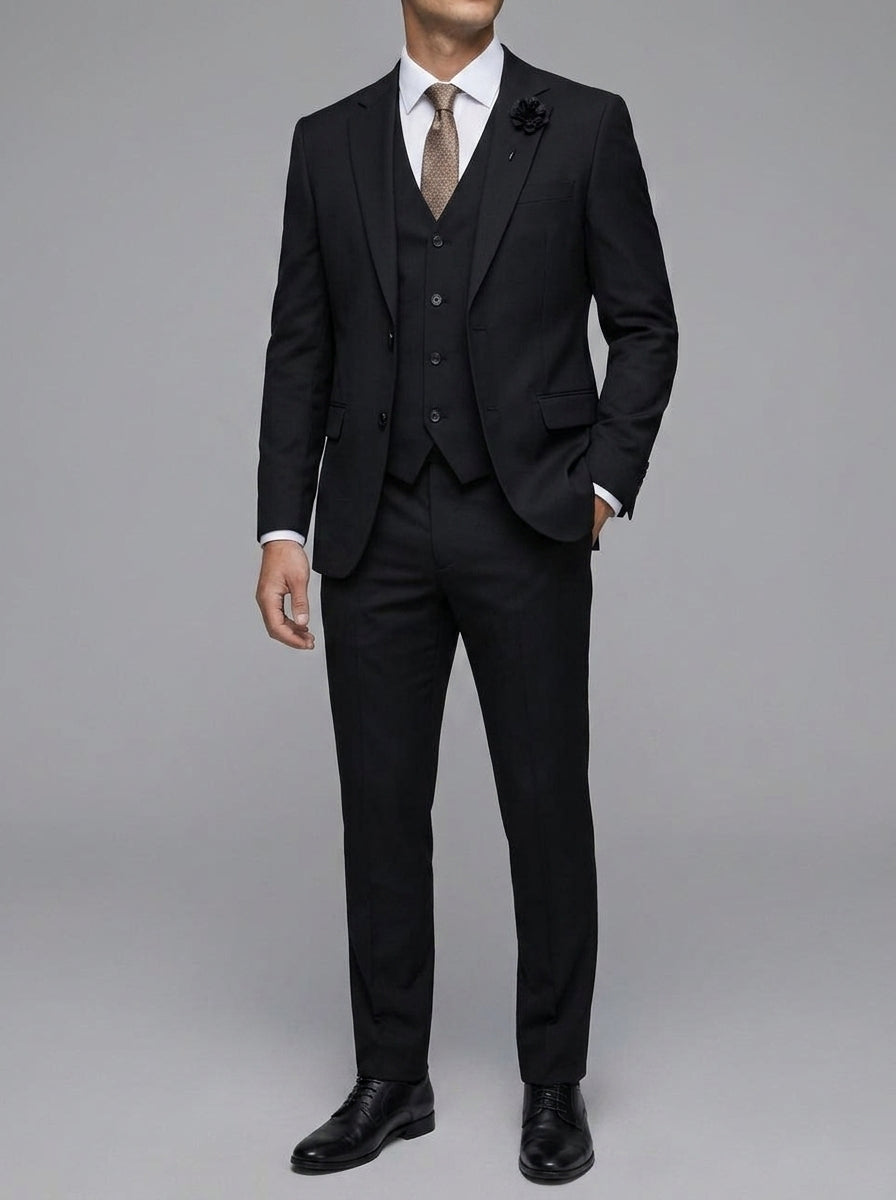 Wool Slim-Fit Elegant 3-Piece Wedding Suit Men